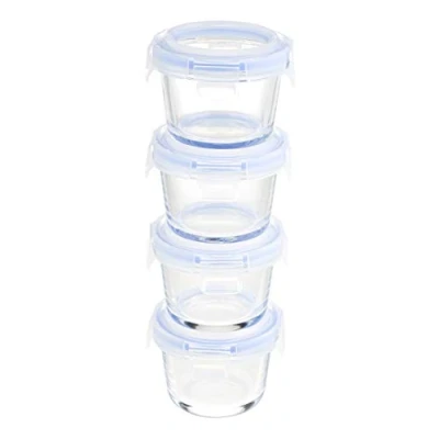 Image of Amazon Basics ABL001 8 Piece Glass Storage, 120 ml, Set of 4 Containers, Clear With Blue Lids
