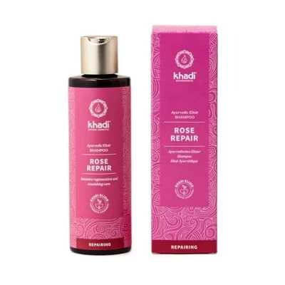 Image of khadi ROSE REPAIR Ayurvedic Shampoo, 100% natural, silicone &amp; sulfate free, Intensive regeneration nourishing care for structurally damaged hair, Vegan hair care, Natural cosmetics, 200ml