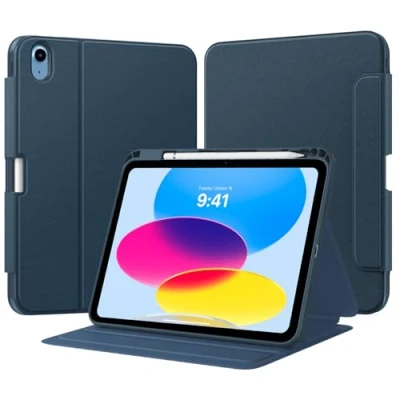 Image of TiMOVO Case for iPad (A16) 11th Generation 11 inch 2025, 10th 10.9 2022 with Pencil Holder, Protective Folio Stand Cover, Multi Angle Viewing, Navy Blue