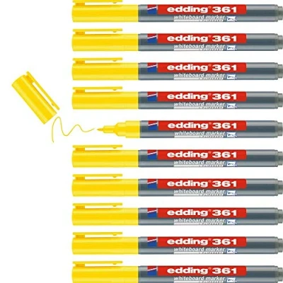 Image of edding 361 whiteboard marker yellow 10 pens round tip 1 mm pen dry wipe for whiteboards, flipcharts, pinboards, magnetic and memo boards sketchnotes