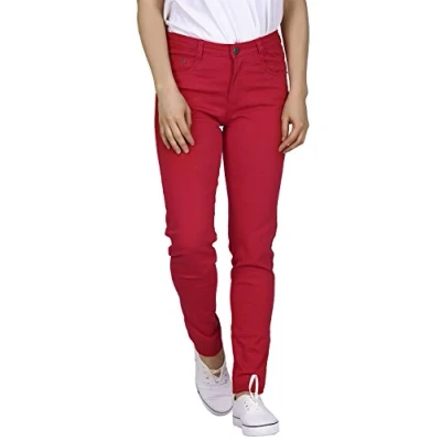 Image of HDE Women&#039;s Mid Rise Stretchy Denim Slim Fit Skinny Jeans (Red, Small)