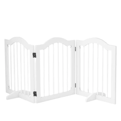 Image of PawHut Freestanding Pet Gate Safety Barrier 3 Pannel w/ Support Feet White