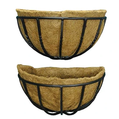 Image of Selections Pack of 2 Black Metal Wall Basket Manger Trough Hayrack Planters (40cm)