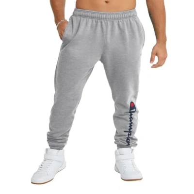Image of Champion Men&#039;s Powerblend Sweatpants, Oxford Gray 15 Script Low Leg, XXL