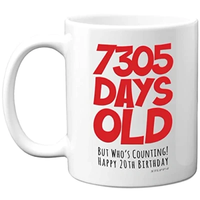 Image of 20th Birthday Mug Gift for Men Women Him Her 7305 Days Old Funny Adult Twenty Twentieth Happy Present Brother Sister Son Daughter Cousin, 11oz Ceramic Dishwasher Safe Coffee Mugs