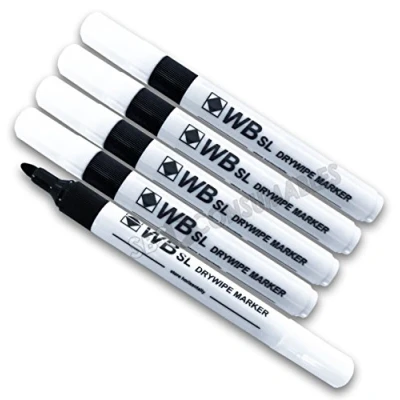 Image of Pack of 50 Black Ink SL Whiteboard Flipchart Marker Pens. Drywipe.