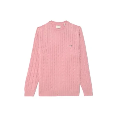 Image of GANT Men&#039;s Cotton Cable C Neck Pullover Sweater, Dusty Pink, XXL