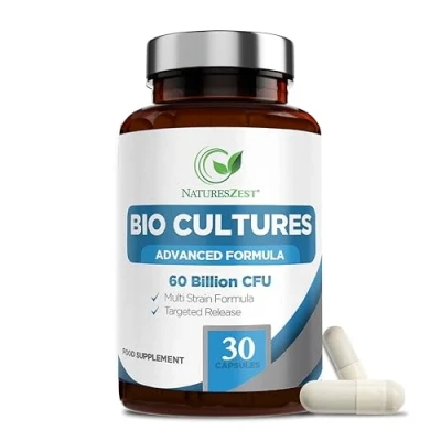 Image of 60 Billion CFU Bio Cultures Probiotics with Prebiotics 30 Capsules Multi Strain Advanced Formula for Men and Women by Natures Zest