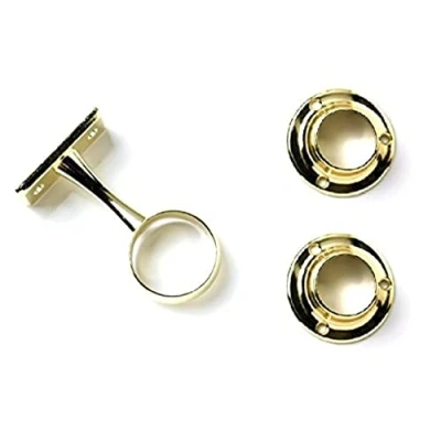 Image of Merriway BH04414 (3 Pcs) EB Brass Plated Centre Wardrobe Rail Support KIt, 19 mm (3/4 inch) Pack of 1 x Bracket and 2 End Sockets