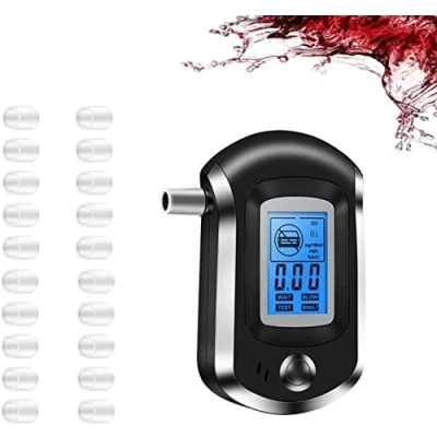 Image of pergoods Breathalyzer &amp; Alcohol Tester, LCD Display Digital Fast, High Accuracy Detector (20 Mouthpieces)