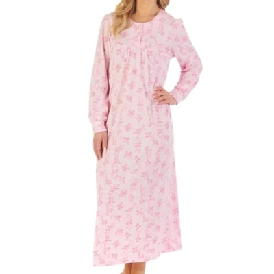 Image of Slenderella Floral Jacquard Longer Length 50 Inch Polycotton Nightdress (20/22, pink)