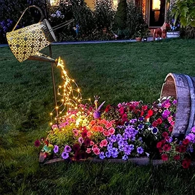 Image of ZNYCYE Watering Can Solar Lights Outdoor Garden,81 LED Garden Ornaments Light Large Waterproof Retro Metal Fairy with Bracket for Patio Yard Pathway Decorations Gifts