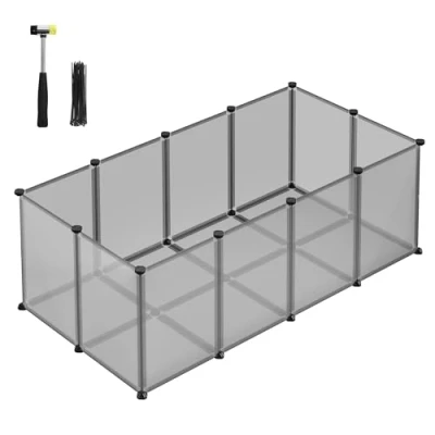 Image of SONGMICS Pet Playpen with Floor, Small Animal Enclosure, DIY Plastic Cage, Indoor Run for Hamsters, Rabbits, Hedgehogs, Guinea Pigs, 125 x 63 42 cm, Grey LPC001G01