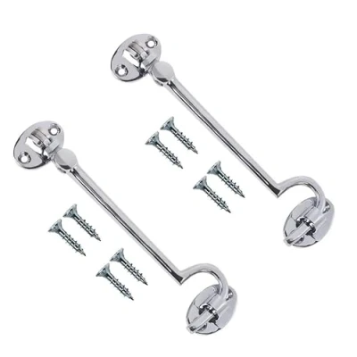 Image of TERF® 150mm Heavy Duty Polished Chrome Cabin Door Hook and Eye Lock (6 inch) Cabinet Latch including Fixing Screw For Gate Window Closet Shed Pack of 2