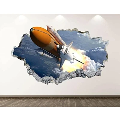 Image of 3D Wall Stickers Space Shuttle Spacecraft Art Decorative Removable DIY Vinyl Decals Living Room, Bedroom Mural 80X125cm