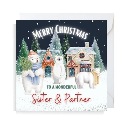 Image of Second Ave Sister &amp; Partner Christmas Polar Bear Square Xmas Holiday Festive Greetings Card