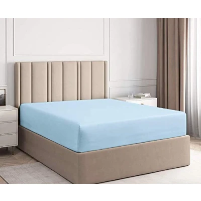 Image of Family Bedding King Size Fitted Sheets Brushed Cotton Jersey Bed Sheet Deep Blue Cover (King, Blue).