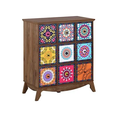 Image of Beliani Moroccan Sideboard Cabinets Chest of Drawers Oriental Multicolour Dark Wood Kuma