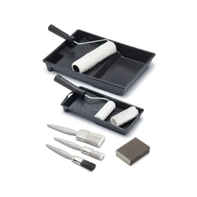 Image of Essential Walls &amp; Ceilings 11 Piece Decorating Set, 9 inch 4 Roller Tray, 9’’ 4’’ Frame, Emulsion Sleeve, Gloss Sanding Block, 3 Paint Brushes