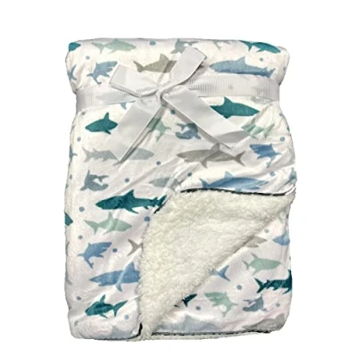 Image of Newborn Luxurious Soft Baby Blanket Crib Pram Boys Girls Infant Cotton Fleece Fur Back Cot Bed Swaddle Shawl Wrap Toddler Snuggle E&amp;A Distribution Limited (Blue Shark)
