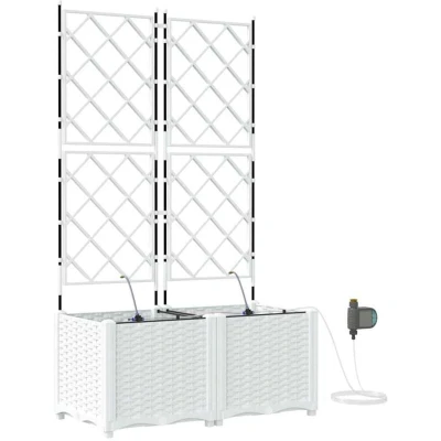 Image of vidaXL Garden Planters with Water Irrigation System 2 pcs White