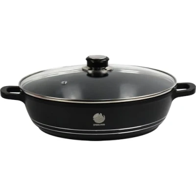 Image of Non Stick Coating Casserole Pot Die Cast Stockpot Aluminium with Tempered Glass Lid (28cm Shallow)