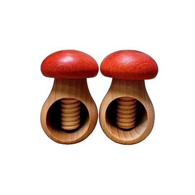 Image of Wooden World 2 x Nutcracker made from natural beech wood VERY SOLID Mushroom Red