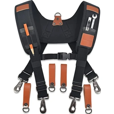 Image of WELKINLAND Heavy Duty Leather tool belt suspenders, bag Carpenter Construction for men