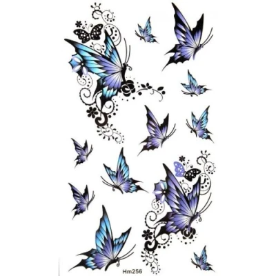 Image of Watertight and sweat tattoo sticker blue elegant butterfly