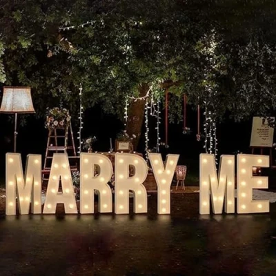 Image of Set of 7 MARRY ME Letters LED Light, Large Marquee Mosaic Light Sign for Proposal Engagement Valentine&#039;s Day Party, 100CM/3.3FT