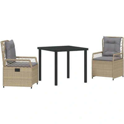 Image of vidaXL 3 Piece Garden Dining Set Beige Poly Rattan