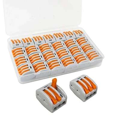 Image of QitinDasen 25Pcs Premium PCT 213 Lever Nut Wire Connectors, 3 Port Conductor Compact Quick Splicing Connector Cable Clamp Terminal Block Spring