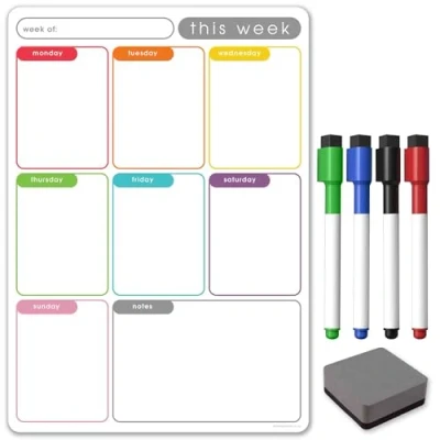 Image of TMS A3 / A4 Multi Coloured Magnetic Weekly Planner/Memo Board/Calendar Whiteboard, Shopping List and Meal Planner with 4 Dry Wipe Pens Eraser (Colour Memo, A3)