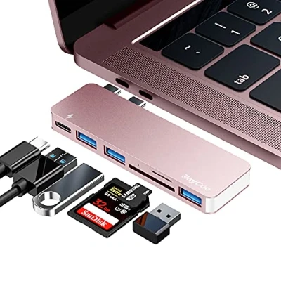 Image of USB C Hub Adapter for MacBook Pro/Air 2020 2019 2018, 6 in 1 Accessories Compatible with Pro 13″ and 15″ 3 3.0 Ports, TF/SD Card Reader, Power Delivery