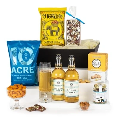 Image of Virginia Hayward Cider and Treats Hamper Hampers &amp; Gourmet Gifts with Tasty Nibbles Ocean Cider, Perfect for Him or Her Great Presents Anniversary, Retirement Birthday