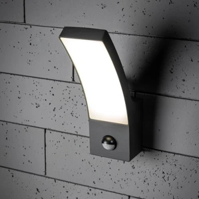 Image of CGC Lighting Outdoor Outside Wall Light, 4000k Built in LED, Mains Powered, Aluminium, Garden Porch, Modern (Grey PIR)