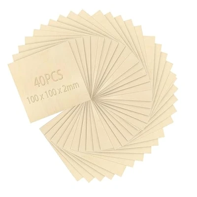 Image of TAIANJI 40PCS Unfinished Basswood Sheets Plywood Board Sheet Thin Wood for Painting Modelling, Great Burning and Laser Projects Engraving 10 x 0.2 cm