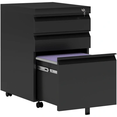 Image of Vinsetto Mobile Vertical File Cabinet Lockable Metal Filling with 3 Drawers Anti tilt Design for Letter A4 Legal Size Fully Assembled Except Casters Black