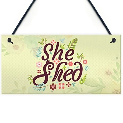 Image of RED OCEAN She Shed Garden Sign Gift For Her Woman Cave Mum Sister Friendship Home Plaque