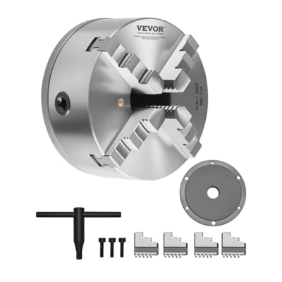Image of VEVOR 4 Jaw Lathe Chuck, 8 Inch (200 mm), Self Centering Chuck with 1 1/2 in Threaded Backing Plate, 0.16 7.87 (4 200 mm) Clamping Range T wrench Screws, HT300 Material, for Wood Metal