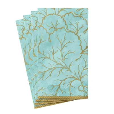 Image of Caspari Gilded Majolica Paper Guest Towel Napkins in Aqua, 15 Per Package