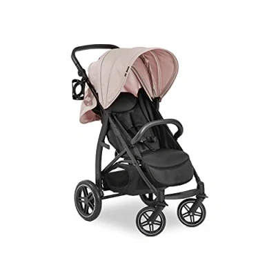 Image of hauck Rapid 4D, Dusty Rose Pushchair with Rubber Wheels, Raincover &amp; Cup Holder, Compact One Hand Folding, Height Adjustable, Fully Reclining from Birth up to 22 kg, UPF 50+