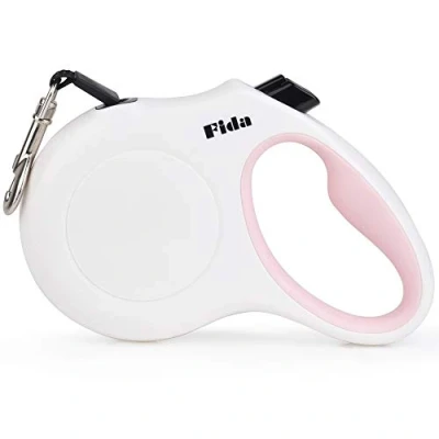 Image of Fida Retractable Dog Lead, 5m Heavy Duty Pet Walking Leash for Small up to 12kg, Tangle Free. One Hand Brake (Small, White)