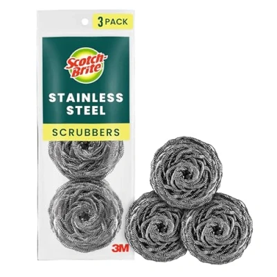 Image of 3m 214C 3 Count Scotch Brite Stainless Steel Scouring Pads