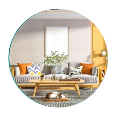 Image of DRERIO 30 cm Self Adhesive Glass Mirror HD Round Sticky Large Frameless Table Craft Circle Wall for Home,Decor (30x30 cm)