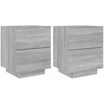 Image of vidaXL Bedside Cabinets with LED Lights 2 pcs Grey Sonoma Engineered Wood