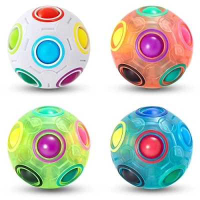 Image of Vdealen Magic Rainbow Puzzle Ball Fidget 3D Stress Reliever Brain Teaser Toy Birthday Party Easter Christmas Stocking Fillers Gift for Kids Teens Adults 4 Pack