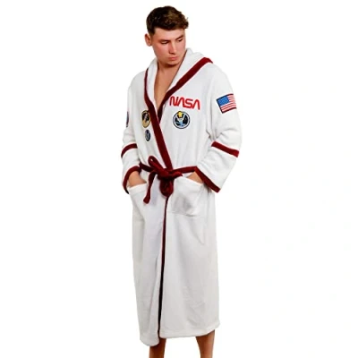 Image of Merchoid NASA: Astronaut Hooded Adult Dressing Gown Bathrobe, Fleece, Super Soft, Officially Licenced