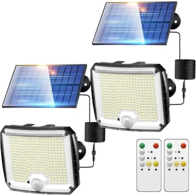 Image of PIKOY Solar Lights Outdoor Garden,【2 Packs/318LED/10M/5 Mode】Solar Security Motion Sensor for Garden, Fence, Flood, Garage