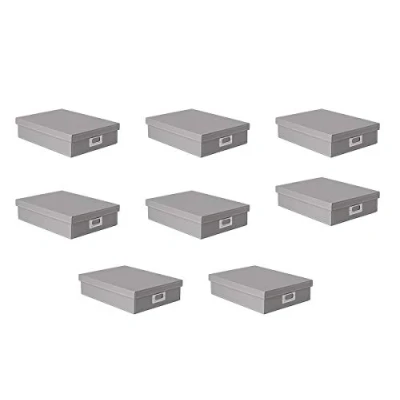 Image of OSCO Grey Faux Leather A4 Box with Lid 8 Pack Filing Paperwork Organiser Document Storage H8.5 x W25 D33.5 cm